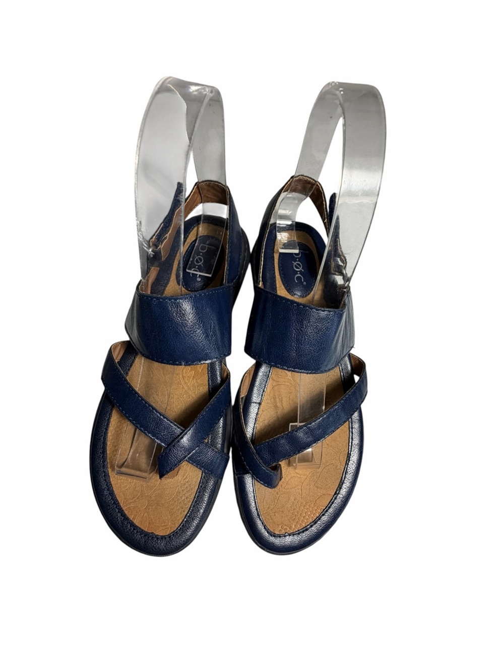 b.o.c. Navy Smooth Faux Leather Cross-Strap Slingback Toe Sandals Sz 7